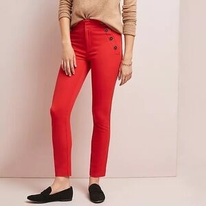 Anthropologie The Essential Slim Red Orange Trouser Button Detail Sz. 6